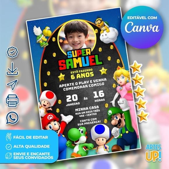 Convite de Aniversário Super Mario com Foto