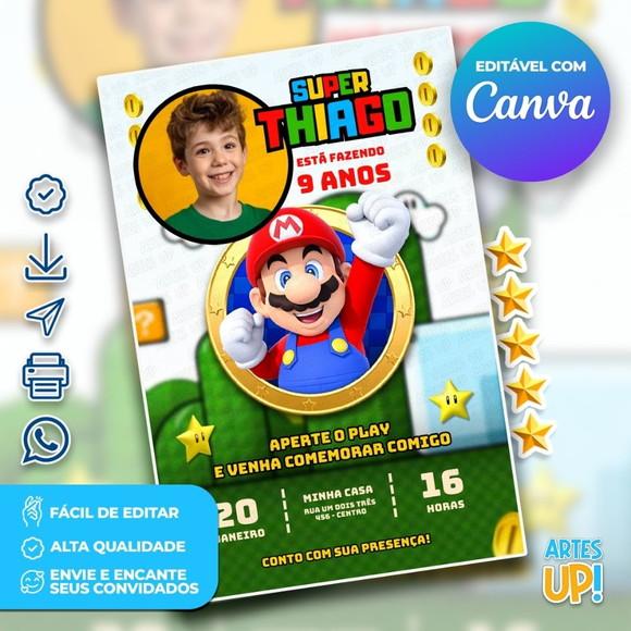 Convite de Aniversário Super Mario com Foto