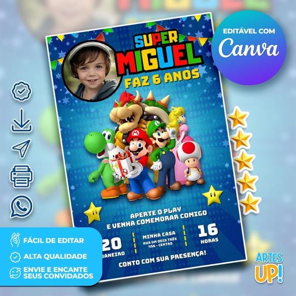 Convite de Aniversário Super Mario com Foto