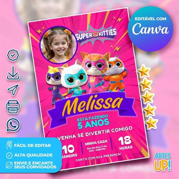 Convite de Aniversário Supergatinhos com Foto