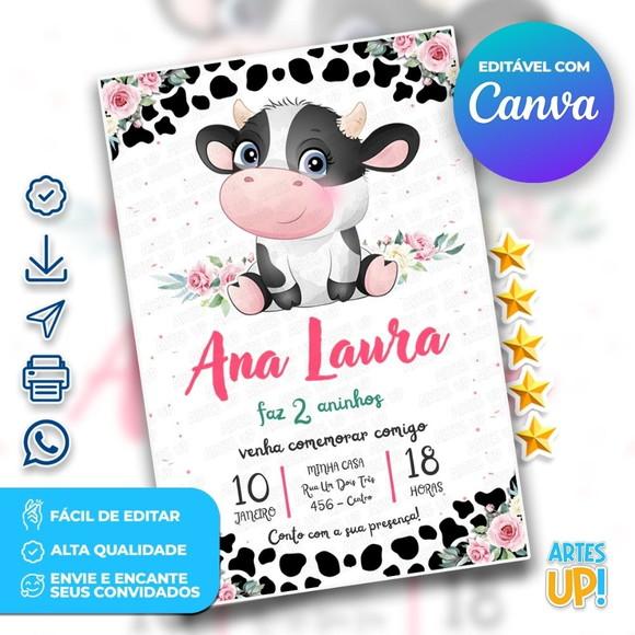 Convite de Aniversário Vaquinha Floral