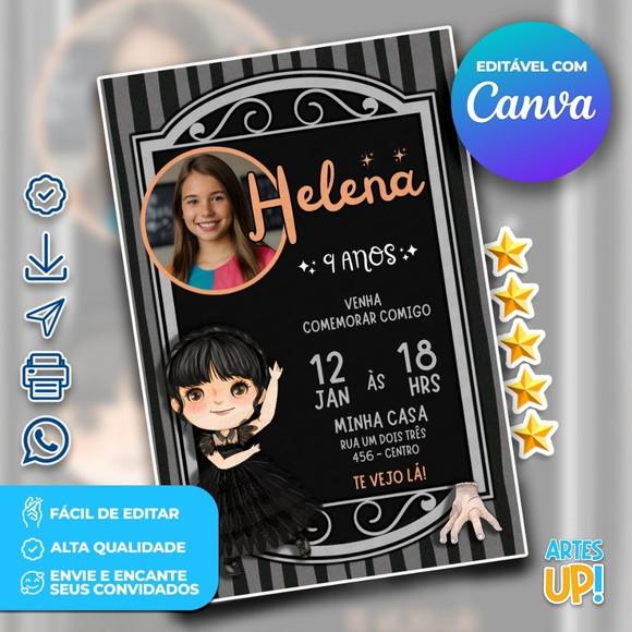 Convite de Aniversário Wandinha Aquarela com Foto