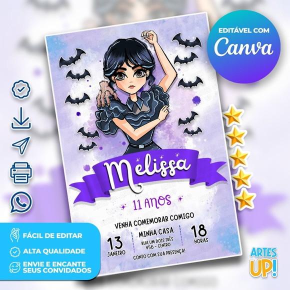 Convite de Aniversário Wandinha Aquarela