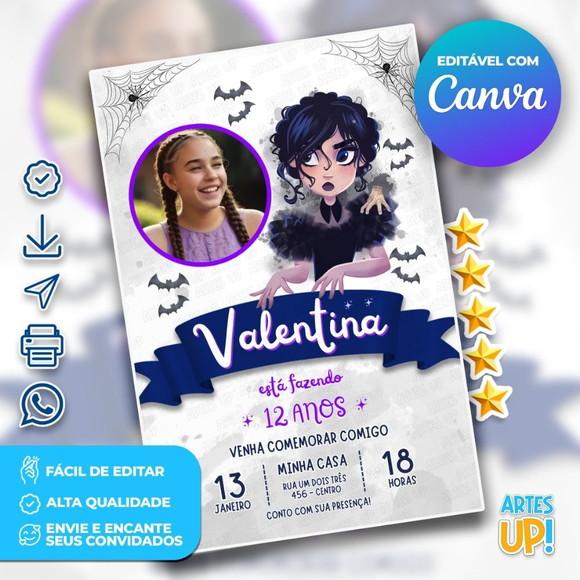 Convite de Aniversário Wandinha Aquarela com Foto