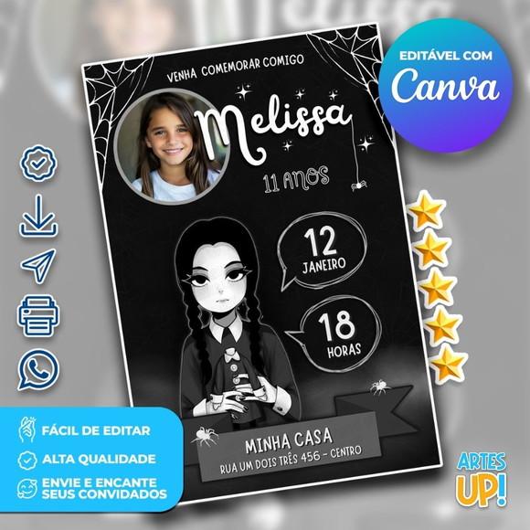 Convite de Aniversário Wandinha com Foto