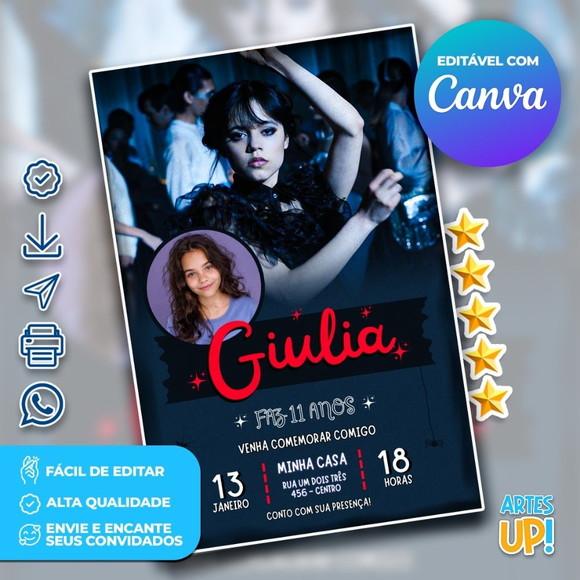 Convite de Aniversário Wandinha com Foto