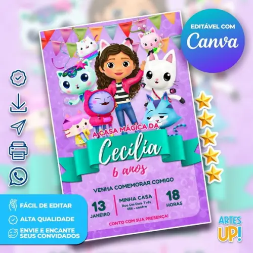 Convite de Aniversário a Casa Mágica da Gabby