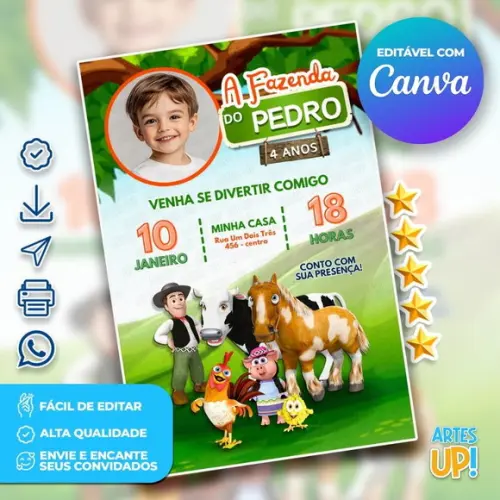 Convite de Aniversário a Fazenda do Zenon com Foto