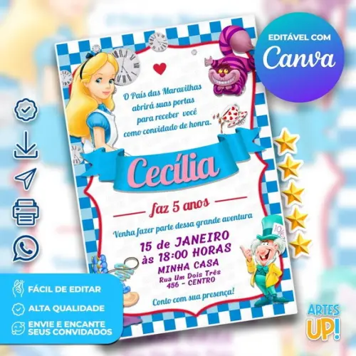 Convite de Aniversário Alice no País das Maravilhas