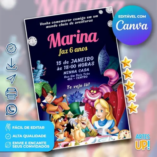 Convite de Aniversário Alice no País das Maravilhas