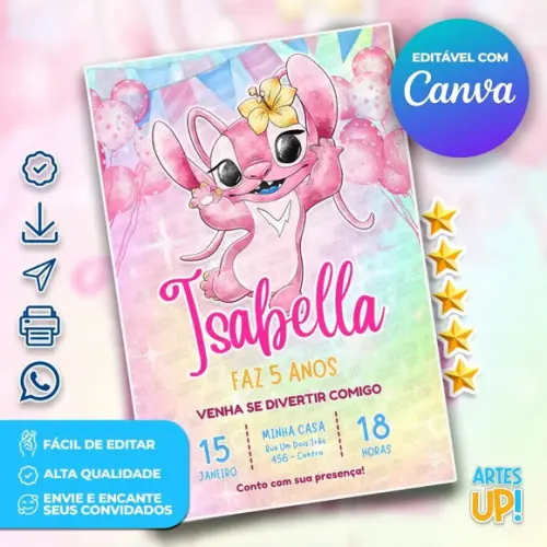 Convite de Aniversário Angel Aquarela