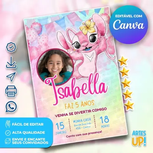 Convite de Aniversário Angel Aquarela com Foto