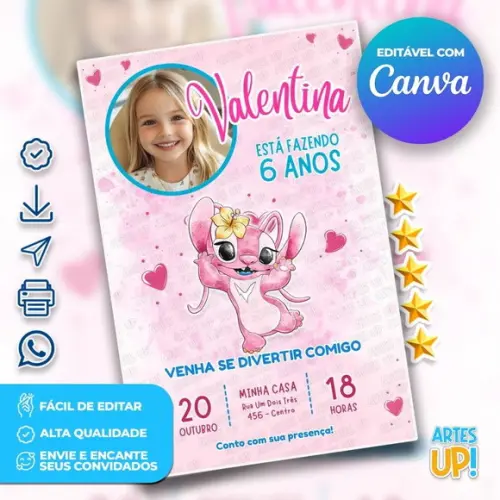 Convite de Aniversário Angel Aquarela com Foto