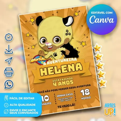 Convite de Aniversário Aventureira Amarela, os Aventureiros