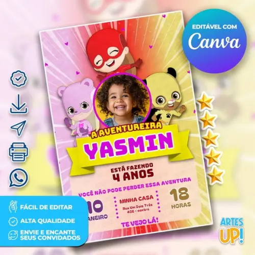 Convite de Aniversário Aventureiras com Foto