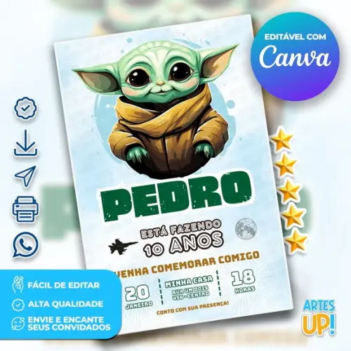 Convite de Aniversário Baby Yoda