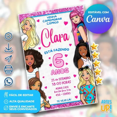 Convite de Aniversário Barbie