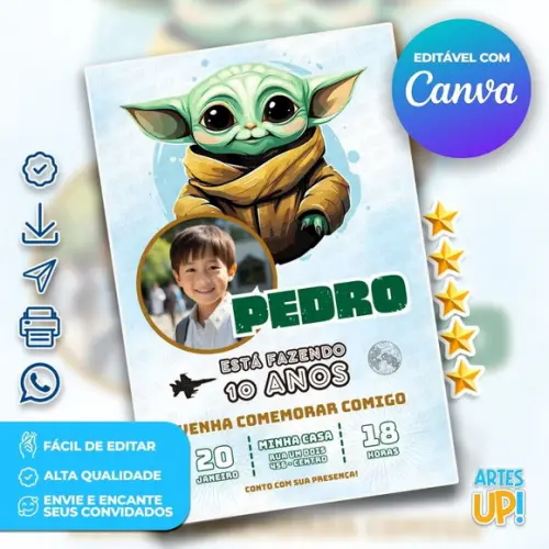 Convite de Aniversário Baby Yoda com Foto