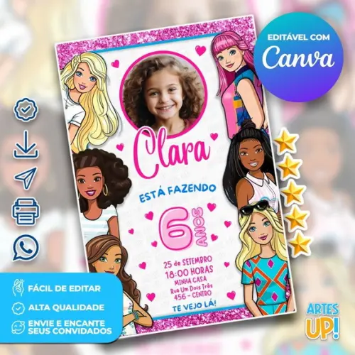 Convite de Aniversário Barbie com Foto