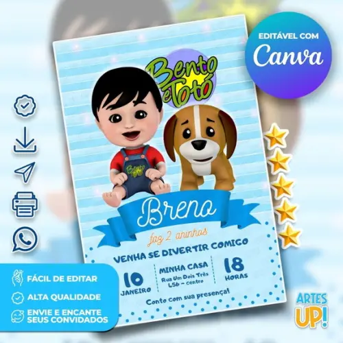 Convite de Aniversário Bento e Totó