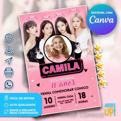 Convite de Aniversário Blackpink com Foto