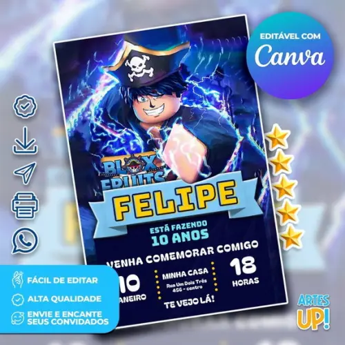 Convite de Aniversário Blox Fruits