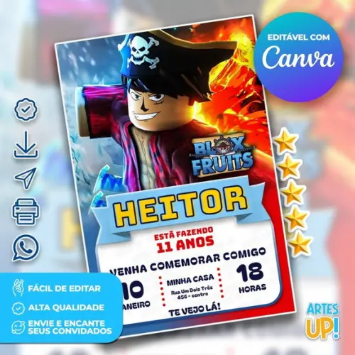 Convite de Aniversário Blox Fruits