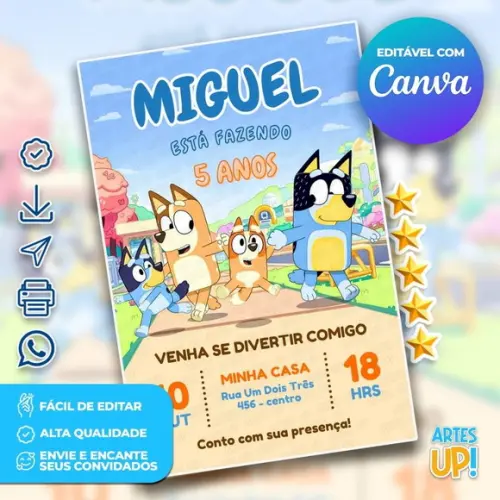 Convite de Aniversário Bluey e Bingo