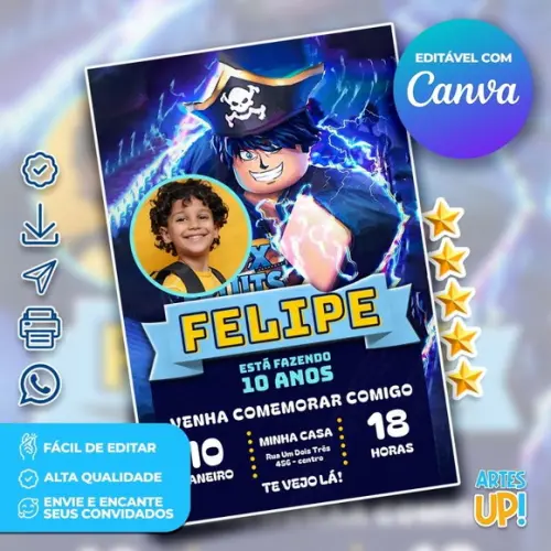 Convite de Aniversário Blox Fruits com Foto