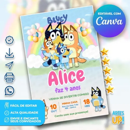 Convite de Aniversário Bluey e Bingo