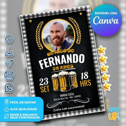 Convite de Aniversário Boteco com Foto