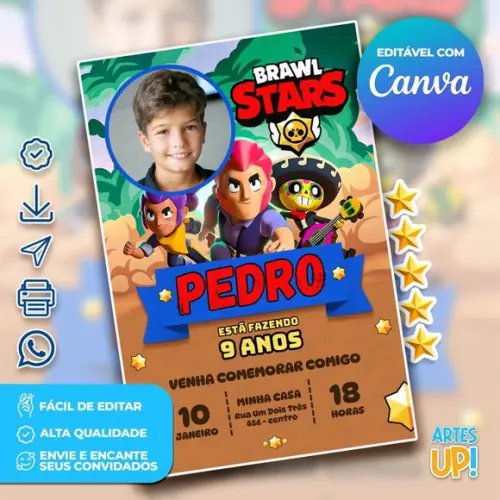 Convite de Aniversário Brawl Stars com Foto