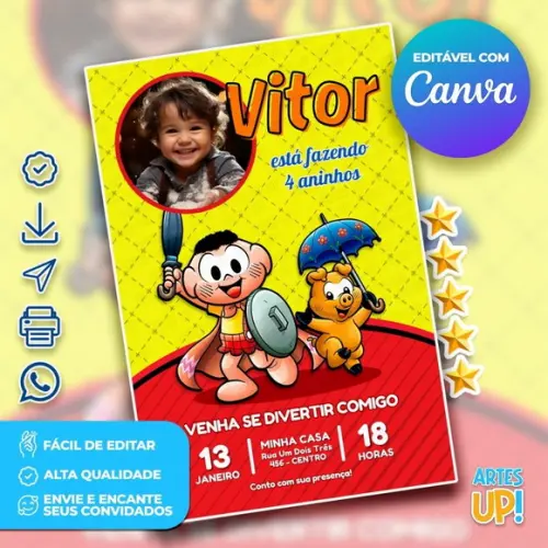 Convite de Aniversário Cascão com Foto