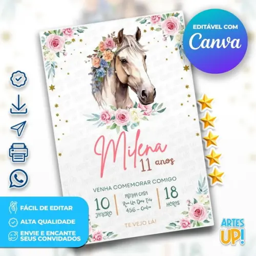 Convite de Aniversário Cavalo Floral