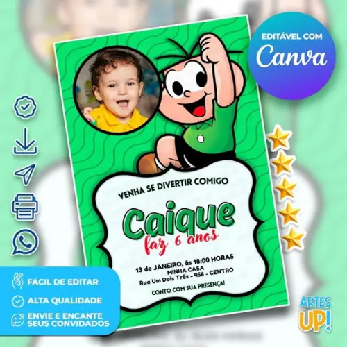 Convite de Aniversário Cebolinha com Foto