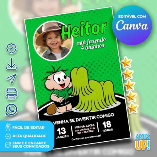 Convite de Aniversário Cebolinha com Foto