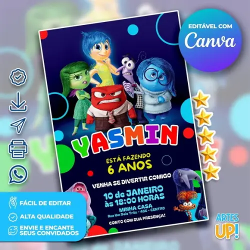 Convite de Aniversário Divertida Mente