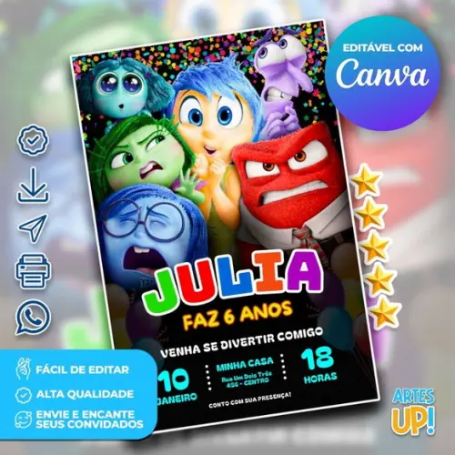 Convite de Aniversário Divertida Mente