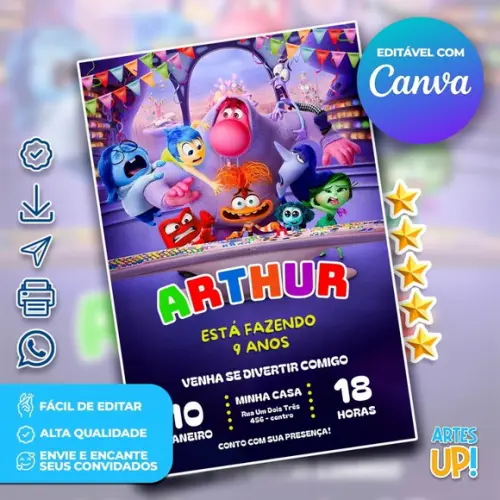 Convite de Aniversário Divertida Mente