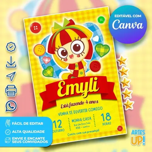 Convite de Aniversário Emília Sítio do Pica-pau Amarelo