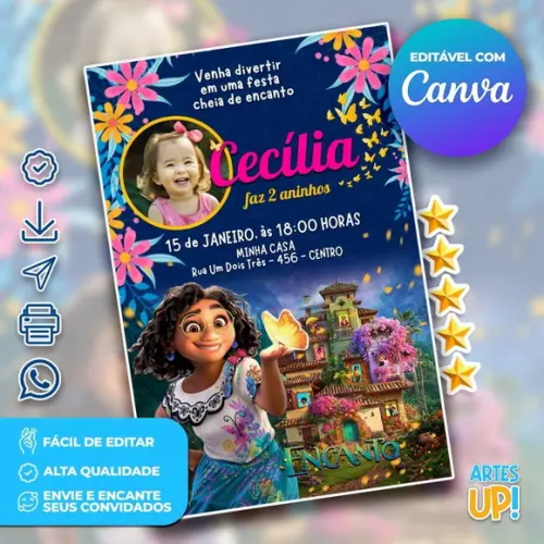 Convite de Aniversário Encanto com Foto