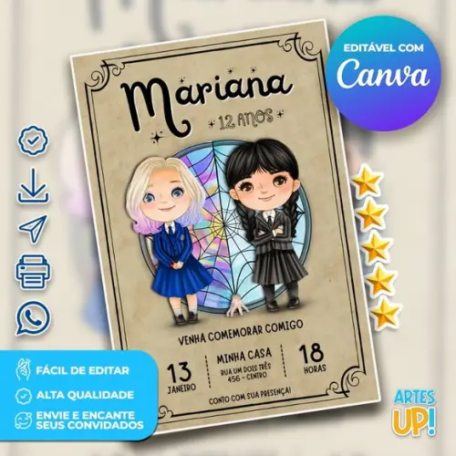 Convite de Aniversário Enid e Wandinha