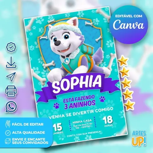 Convite de Aniversário Everest Patrulha Canina