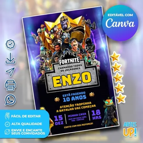 Convite de Aniversário Fortnite