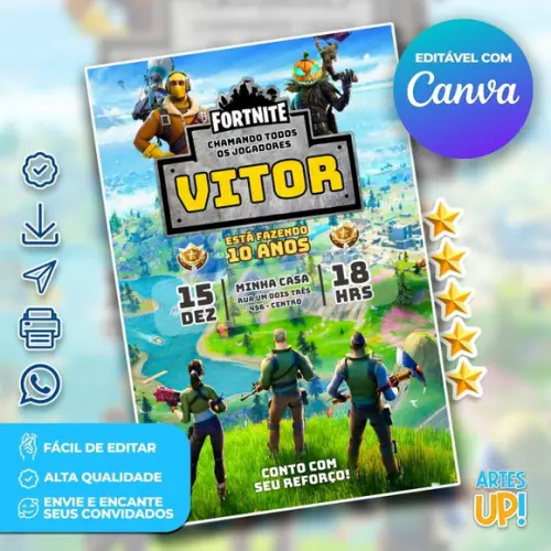 Convite de Aniversário Fortnite