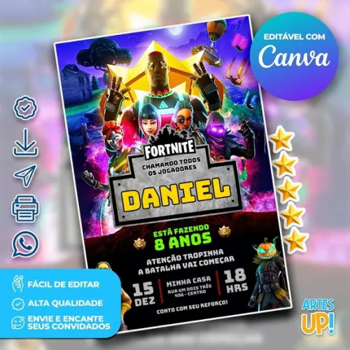 Convite de Aniversário Fortnite