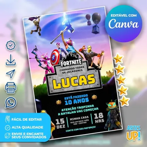Convite de Aniversário Fortnite