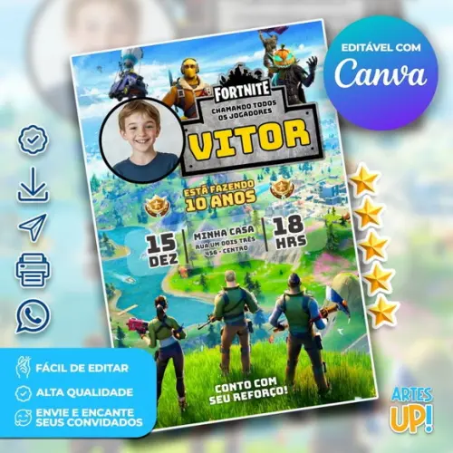 Convite de Aniversário Fortnite com Foto