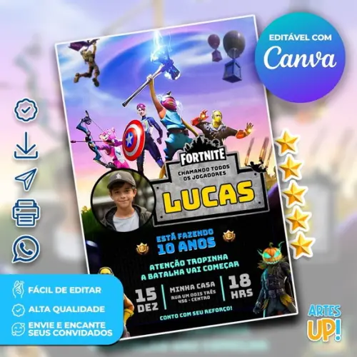 Convite de Aniversário Fortnite com Foto