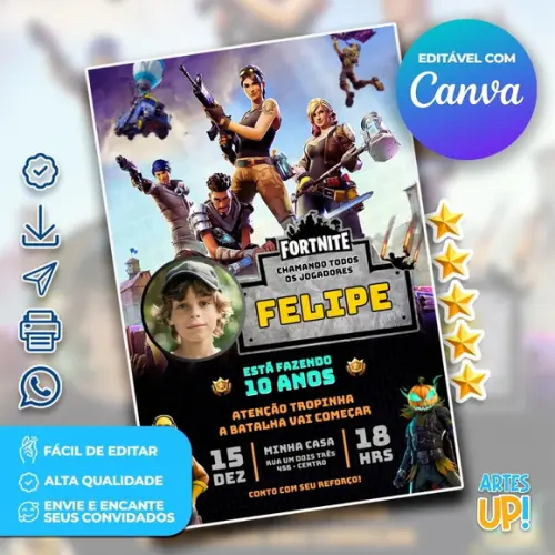 Convite de Aniversário Fortnite com Foto